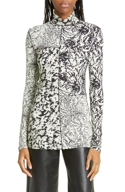 PROENZA SCHOULER WHITE LABEL FLORAL PATCHWORK JERSEY TURTLENECK