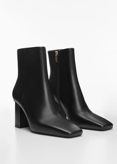 Mango Squared Toe Leather Ankle Boots Black
