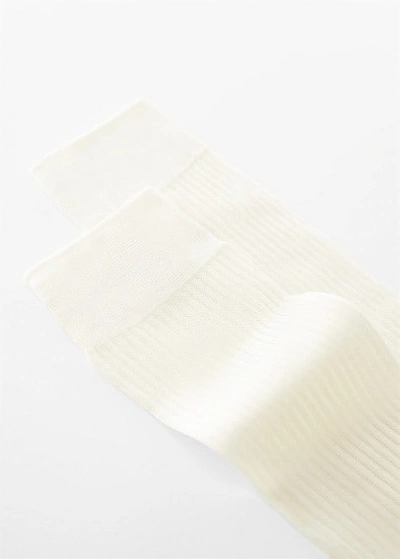 Mango Long Ribbed Socks Ecru In White