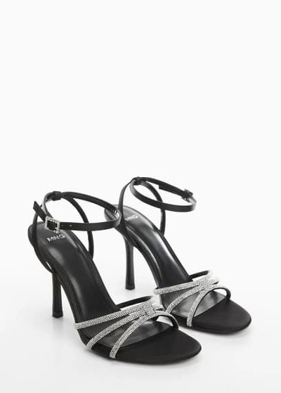 Mango Heeled Sandals With Rhinestone Straps Black