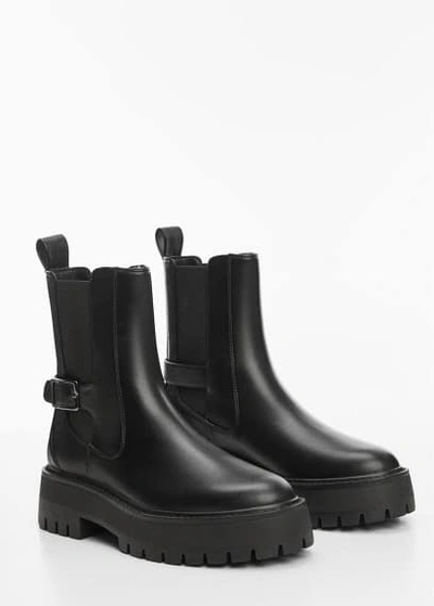 Mango Ankle Boots With Elastic Panel And Buckle Black