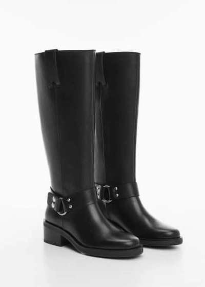Mango Buckles Leather Boots Black