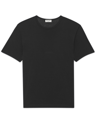Saint Laurent Embroidered Sheer Crewneck T-shirt In Black