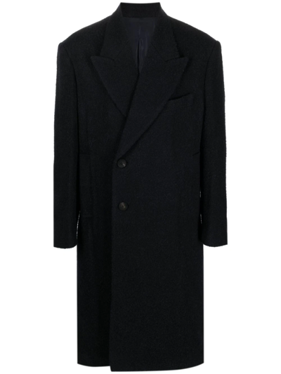 Wooyoungmi Peak-lapels Textured Single-breasted Coat In Blue