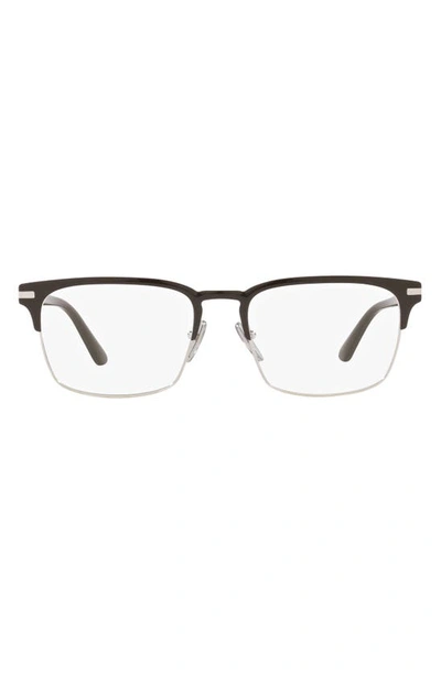 Prada 55mm Rectangular Optical Glasses In Silver