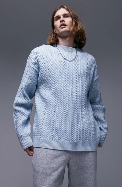 Topman Overdye Cable Sweater In Blue