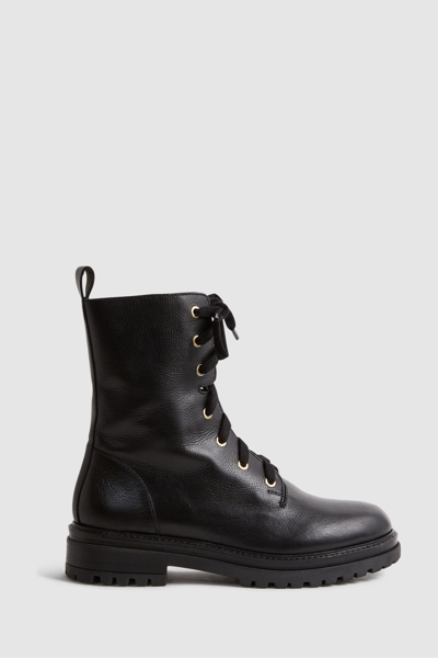 Reiss Jenna - Black Leather Lace-up Boots, Uk 6 Eu 39