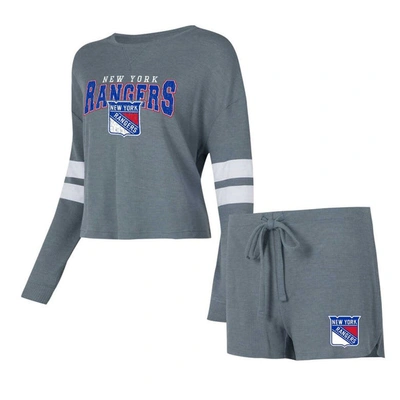 Concepts Sport Women's  Gray Distressed New York Rangers Meadow Long Sleeve T-shirt And Shorts Sleep