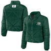 Wear By Erin Andrews Green Green Bay Packers Cropped Puffer Full-zip Jacket In Green
