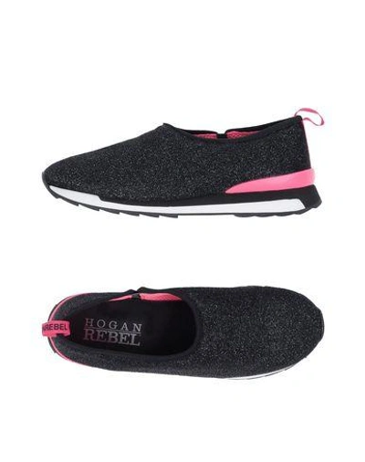 Hogan Rebel Glittered Wool Blend Slip-on Trainers In Black