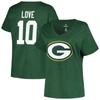Fanatics Jordan Love Green Green Bay Packers Plus Size Fair Catch Name & Number V-neck T-shirt In Green