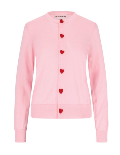 Comme Des Garcons Girl Heart-shaped Button Wool Cardigan In Pink