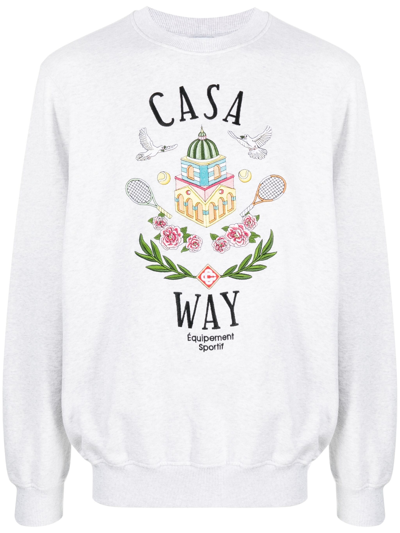 Casablanca Casa Way Embroidered Organic-cotton Sweatshirt In Grey