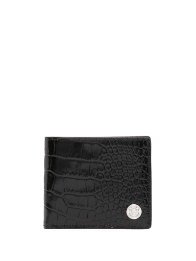 Versace Medusa Biggie Crocodile-embossed Wallet In Nero