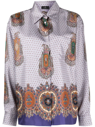 Etro Mix-print Pointed-collar Silk Shirt In Multicolore