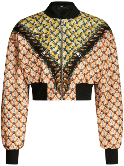 Etro Graphic-print Cropped Bomber Jacket In Multicolore