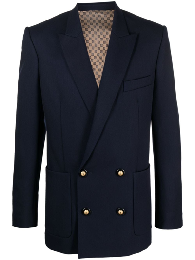 Balmain Double-breasted Virgin-wool Blazer In Blue