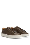 Hugo Boss Grained-leather Trainers With Contrasting Details In Brown