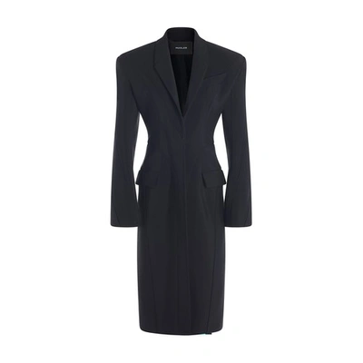 Mugler Long Coat With Broad Shoulders In Black