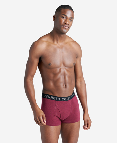 Kenneth Cole Cotton-stretch Trunks 3-pack In Black,heather Cabernet,heather Grey