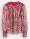 BODEN RUFFLE DETAIL SWING TOP CHALKY PINK, PAISLEY WOMEN BODEN