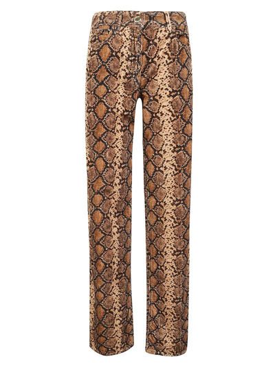 Pinko Printed Wide Leg Velvet Trousers In Multicolour: Black/beige