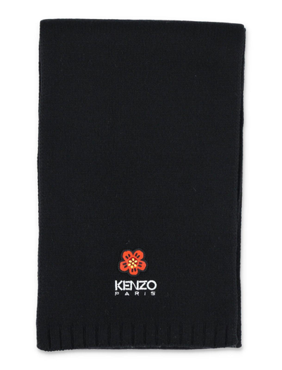Kenzo Boke Flower Wool Scarf In Black