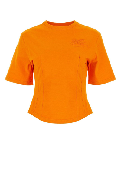 Etro Pegaso-embroidered Cotton T-shirt In Orange