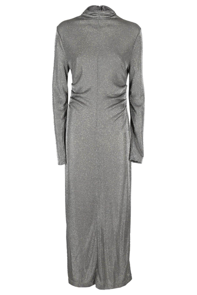 Msgm Gathered-detail Lurex Maxi Dress In Grey