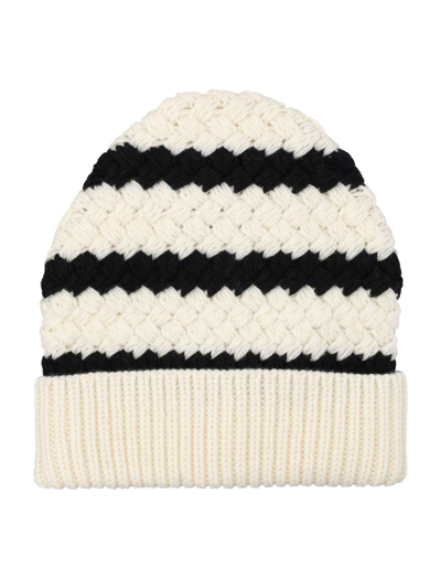 Alanui The Mariner Striped Wool Beanie In 白色