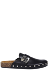 Tory Burch Mellow Leather Buckle Slide Mules In Perfect Black / Silver