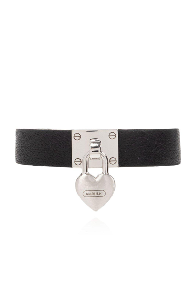 Ambush Heart-charm Clasp Fastened Bracelet In Black