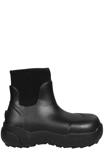 Ambush Square-toe Chunky Sole Ankle Boots In Black Black