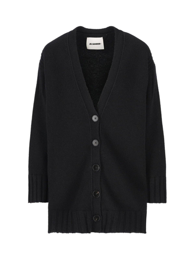 Jil Sander Buttoned V-neck Long-sleeved Cardigan In Black