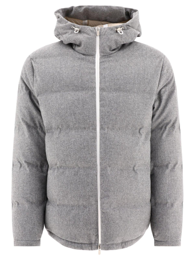 Brunello Cucinelli Wool Down Jacket In Grey