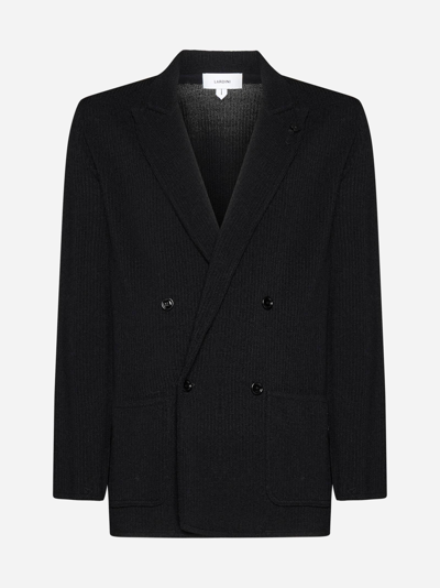 Lardini Wool-blend Knit Double-breasted Blazer In Black