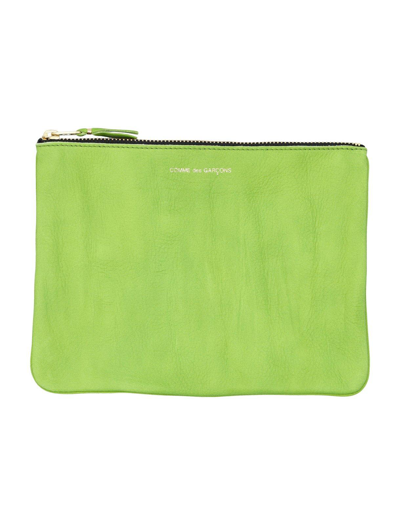 Comme Des Garçons Logo Printed Zip-up Pouch In Green