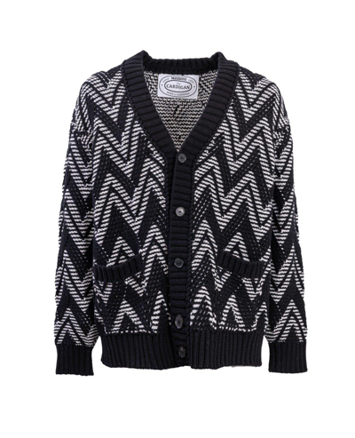 Missoni Zigzag- Embroidered Wool Cardigan In Black