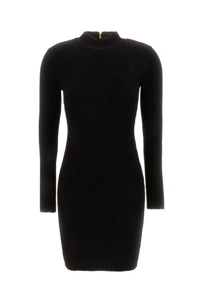 Michael Kors Ribbed Zip-up Dress In Black