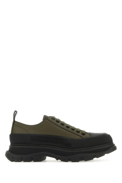Alexander Mcqueen Khaki Leather Tread Slick Sneakers In Green