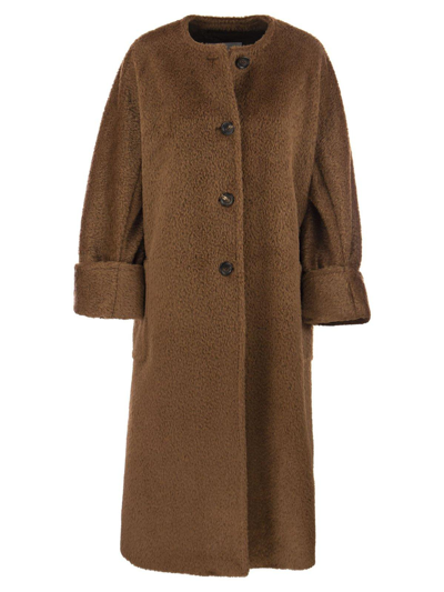 Max Mara Hudson Button-up Overcoat In Cuoio