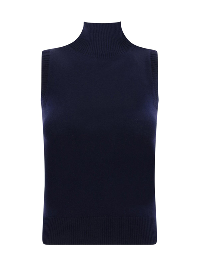 Sportmax High Neck Sleeveless Sweater In Blue
