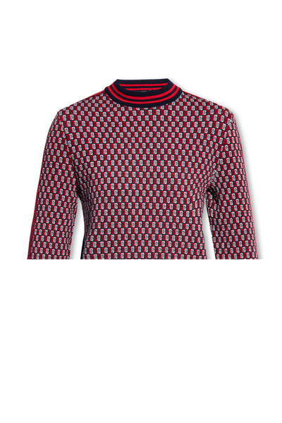 Balmain Jumper With Monogram In Blue/rosso/bianco