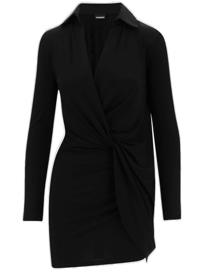 Jacquemus Twisted Jersey Mini Dress In Black