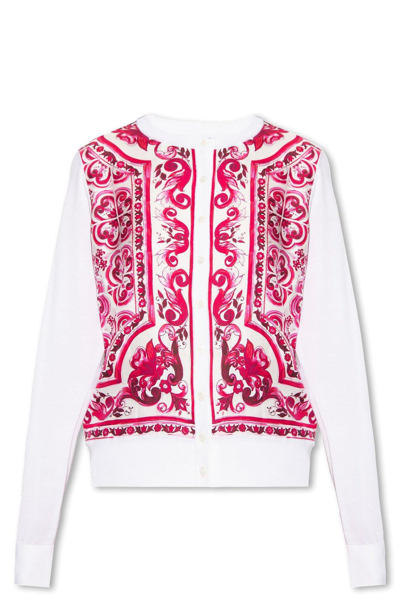 Dolce & Gabbana Majolica Printed Knit Cardigan In Fuxia