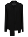 Balmain Pussy Bow Crepe De Chine Buttoned Shirt In Nero