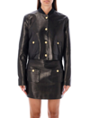Palm Angels Cropped Leather Jacket In Nero/oro
