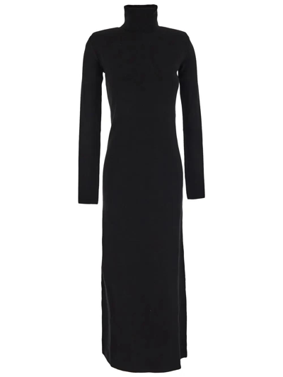 Saint Laurent Roll-neck Wool Maxi Dress In Black