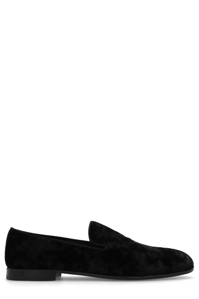 Dolce & Gabbana Round Toe Suede Loafers With Rubber Sole In Black