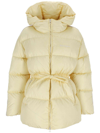 Palm Angels Beige Light Yellow Belted Down Jacket In Beige